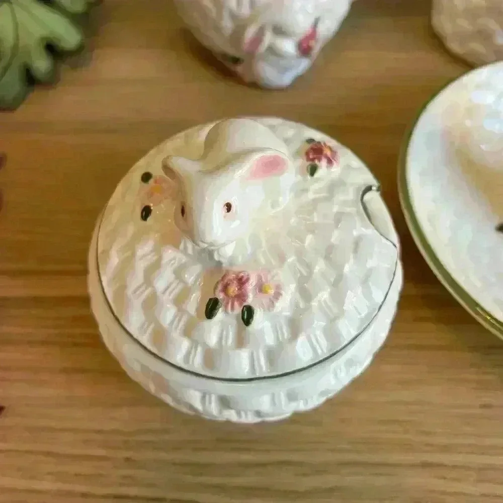 Vintage Avon Easter Bunny Ceramic Milk Pitcher, Sugar Box & Candy Dish Set